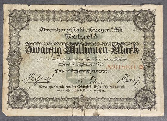 Банкнота 20 миллионов марок 1923 год. Веймарская республика