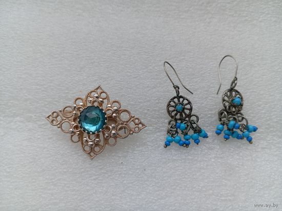 Брошь, серьги