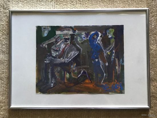 Акулов В.И. "Тайная встреча", 2003 г. Смешанная техника письма. Размер с рамой и паспарту 31х43 см.
