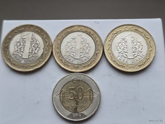 Сборный лот лир и куруш Турция. Лот состоит из 4-х монет Монеты не чищены. 45280