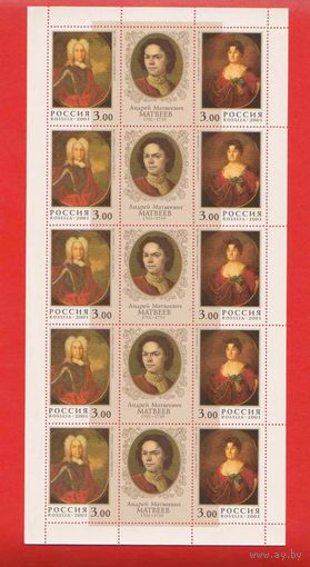 Россия. 2001, 15 февраля. 300-летие со дня рождения А.М. Матвеева (1701-1739) .ЧИСТЫЙ ЛИСТ**.