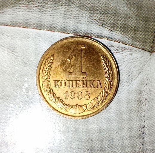 1 копейка 1988 года СССР. Красивая монета в родной патине! Без обращения!