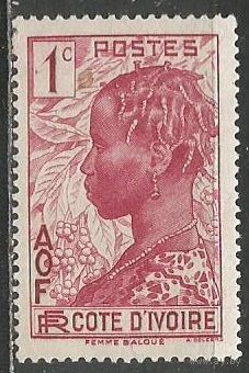 Кот д'Ивуар. Туземка. Ветка кофе. 1936г. Mi#119.