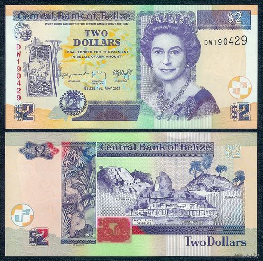Белиз 2 доллара 2014 год, Р66е, UNC