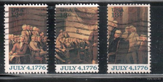 США-1976, (Мих.1278-1281) , гаш.  , 200-лет США, Декларация о независимости,Живопись, 3 марки