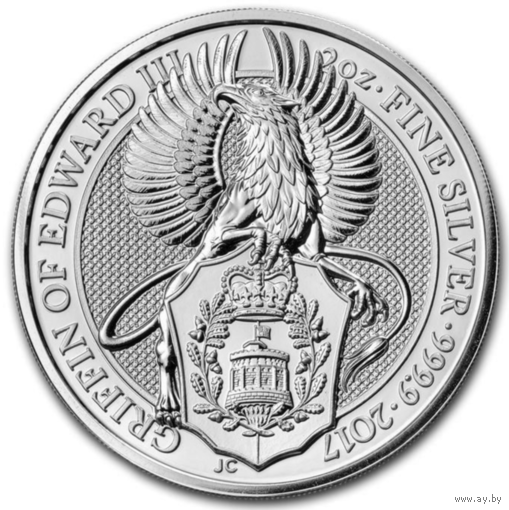 Великобритания Британия Грифон Звери королевы 2017г. 2 унции Серебро 9999