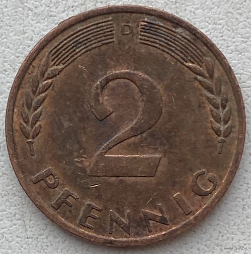 Германия 2 пфеннига 1968 г. D