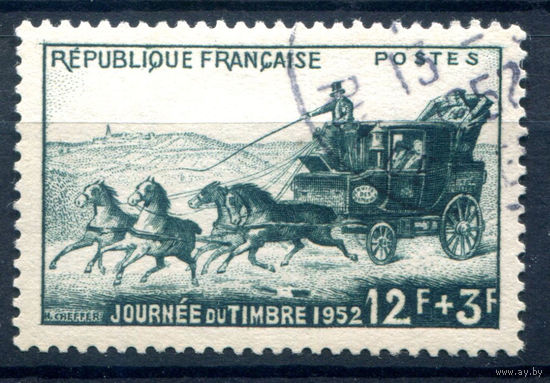Франция - 1952г. - день марки, почтовая карета - 1 марка - полная серия, гашёная [Mi 937]. #2-Fr-57-A-1