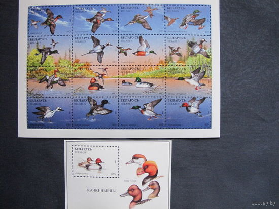 Марки РБ ##169-184. МЛ Утки + #185 Блок Красноголовый нырок