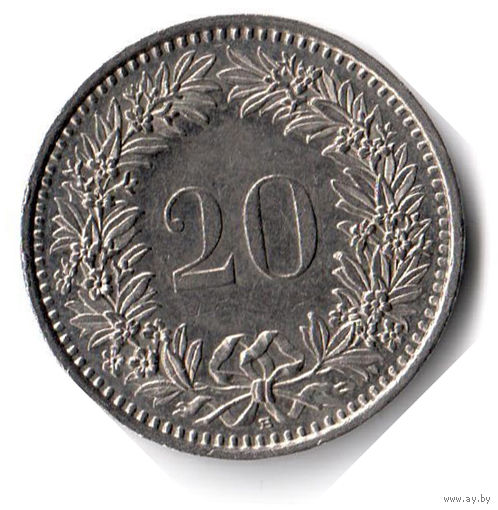 Швейцария. 20 раппенов. 1993 г.
