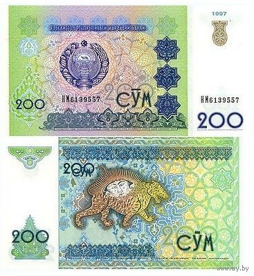 Узбекистан 200 сум образца 1997 года UNC p80 серия BL