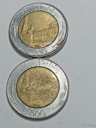 Италия 500 лир 1992 , 1983  года . R .