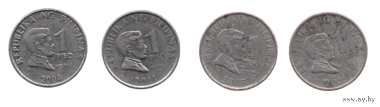 Республика  Филиппины. 1 писо 2004, 2009, 2011, 2015. Хосе Протасио Рисаль Меркадо и Алонсо Реалонда. Цена за одну монету.