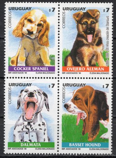 Уругвай 1999. Фауна. Собаки. 4 марки квартблок (2478)
