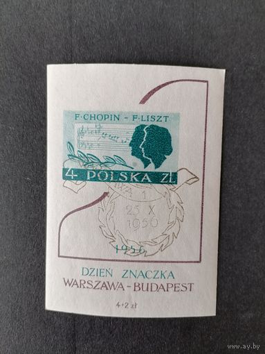 Польша 1956 Блок MI.19 с маркой "День почтовой марки" (спецгашение с клеем) марка Mi.981 каталог 26.00 евро