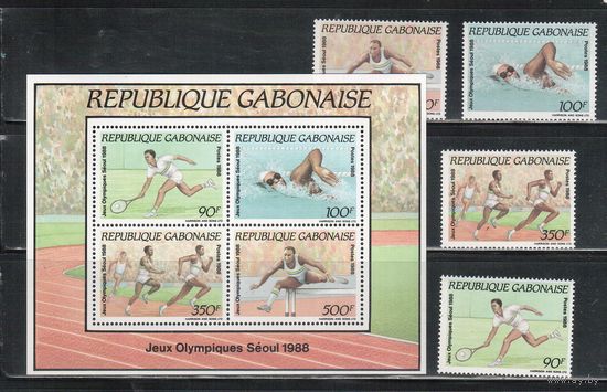 Габон-1988(Мих.1021-1024,Бл.60)  **  , Спорт,   ОИ-1988, Теннис (полная серия)