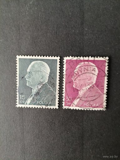 Польша 1938 Полная серия марок "Игнаций Мосьцицкий - польский государственный и политический деятель, Президент Польши (1926–1939)" (гашение без клея с наклейками) Mi.324-325 каталог 0.50 евро