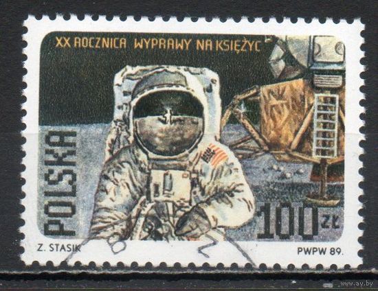 20 лет первого полёта на Луну Польша 1989 год серия из 1 марки
