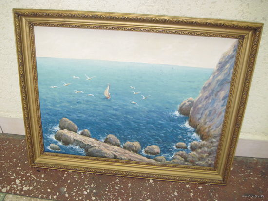 Картина маслом на холсте авторская "Море" 1989 г в раме 75х58 см.