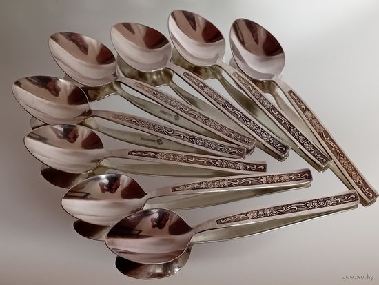 Ложки столовые. Мельхиор. Посеребрение. 8 ложек