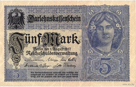 Германия, 5 марок, 1917 г. UNC-