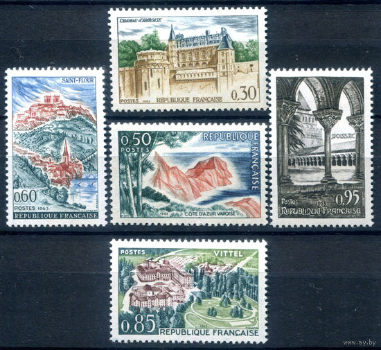 Франция - 1963г. - архитектура, туризм - 5 марок - полная серия, MH [Mi 1444-1448]. #2-Fr-57-A-1