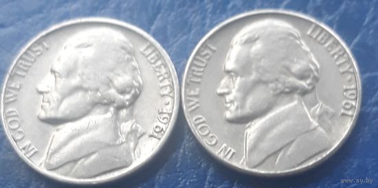 5 центов  1961 Р & D США Джеферсон 2 монеты