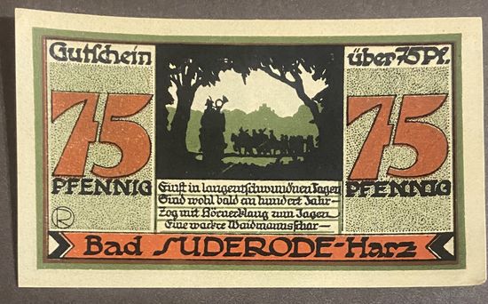 Нотгельд 75 пфеннигов 1921 год. Бад-Зудероде, Гарц. Веймарская республика