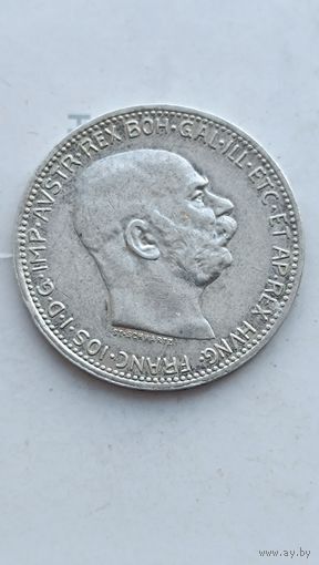 1 крона  1915 года Австрия. Франц Иосиф I. Серебро 835. Монета не чищена. 950
