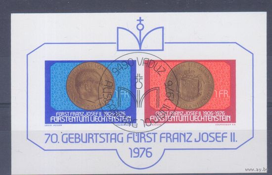 [186] Лихтенштейн 1976. 70-летие князя Франца Иосифа II. Гашеный блок.