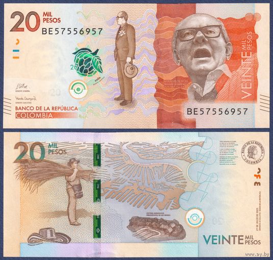 Колумбия, 20000 песо 2021 г., P-461 (президент Альфонсо Лопес Микельсен), UNC
