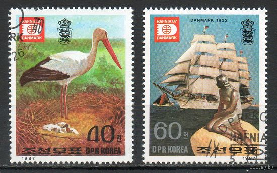 Фауна Транспорт Филвыставка в Копенгагене КНДР 1987 год серия из 2-х марок