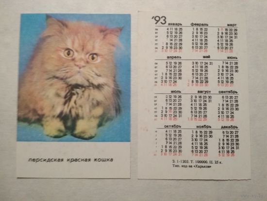 Карманный календарик. Котик.1993 год