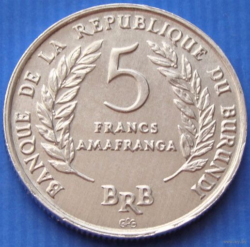 Бурунди. 5 франков 1968 год KM#16  Тираж: 2.000.000 шт