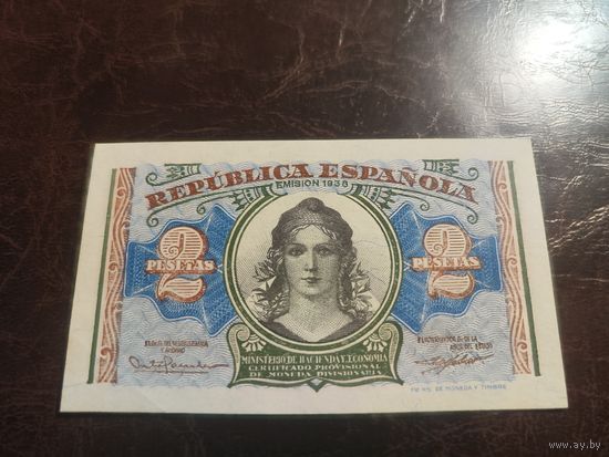 Испания 2 песеты образца 1938 года AUNC p95