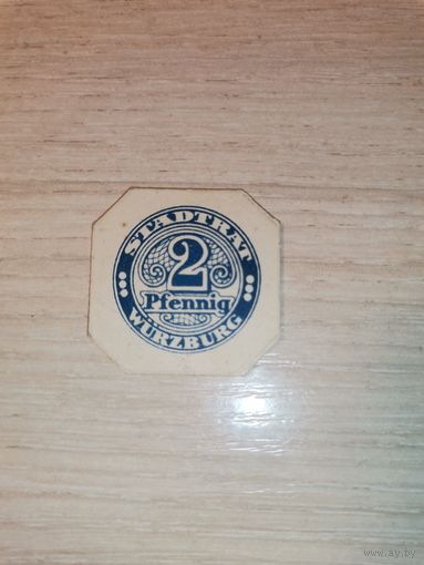 2 пфеннига Вюрцбург, Германия, картон.