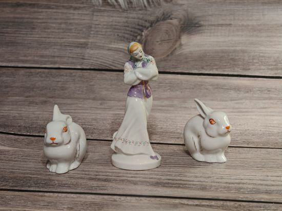 Статуэтка "Плясунья" (МФЗ, 1960-е годы) и два зайчика. Минск. Аукцион с рубля!