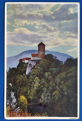 Старинная немецкая открытка. Замок в горах. Прошла почту.