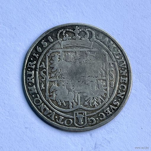 Монета СЕРЕБРО Польша ОРТ 18 грошей 1658 год ЯН КАЗИМИР РЕДКИЙ