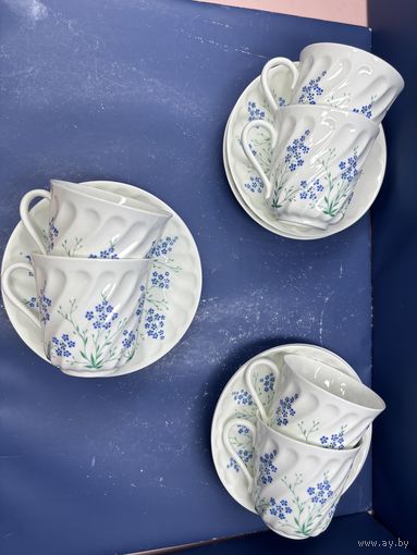 Чайная пара "Лютики" с цветочным декором, фарфор, деколь, Ленинградский фарфоровый завод (ЛФЗ), СССР, 1960-1990 гг.