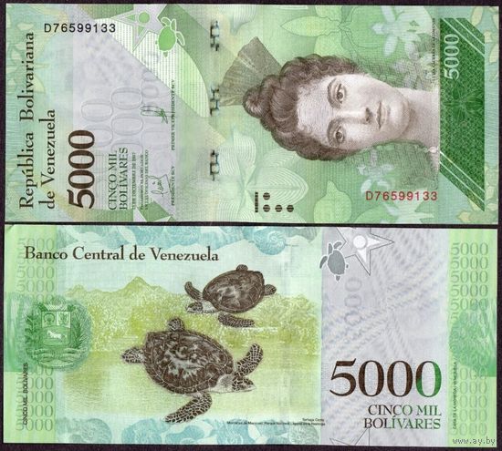Венесуэла 5000 боливаров образца 2017 года UNC p97c
