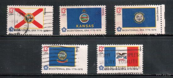 США-1976, (Мих.1213-) , гаш.  , 200-лет США, Флаги  штатов, 5 марок