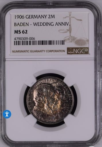 2 марки 1906 Баден свадьба NGC MS62