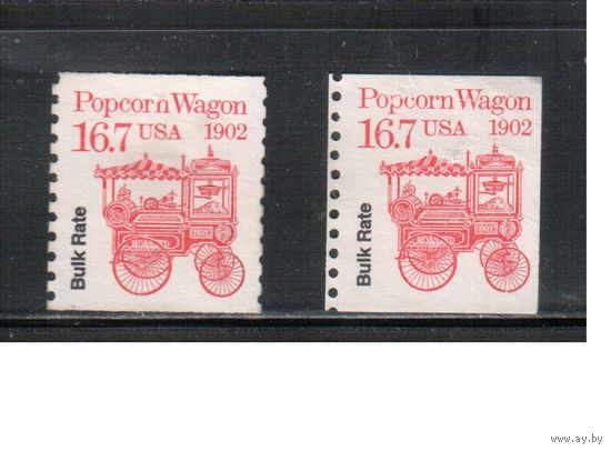 США-1988, (Мих.1989),  * (без клея), Стандарт, Транспорт, Попкорн-вагон (одиночка), 2 зубцовки