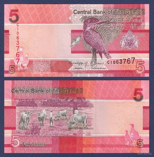 Гамбия, 5 даласи 2023 г, P-W37 (C, гигантский зимородок), UNC