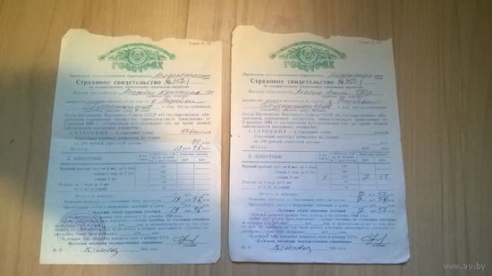 Страховое Свидетельство об обязательном страховании имущества, СССР 1990 года