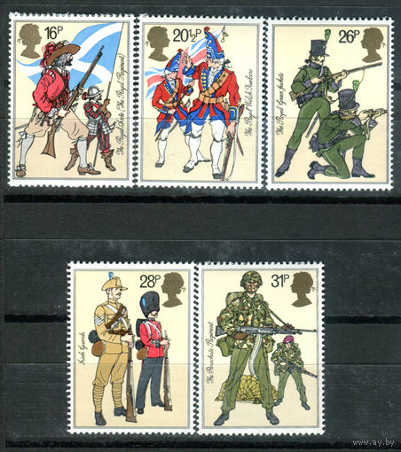 Великобритания - 1983г. - британская армия, военная форма - 5 марок - полная серия, MNH [Mi 956-960]. #3-GB-Z-1-15