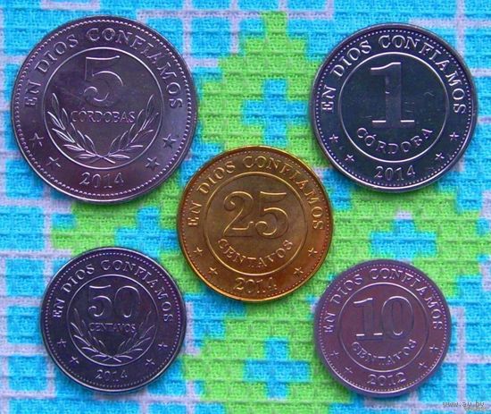 Никарагуа набор монет 10, 25, 50 сентаво, 1 и 5 кордоб. UNC. Предложи свою цену или обмен!