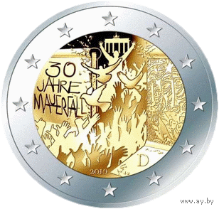 2 евро 2019 Германия D 30 лет падения Берлинской стены UNC из ролла