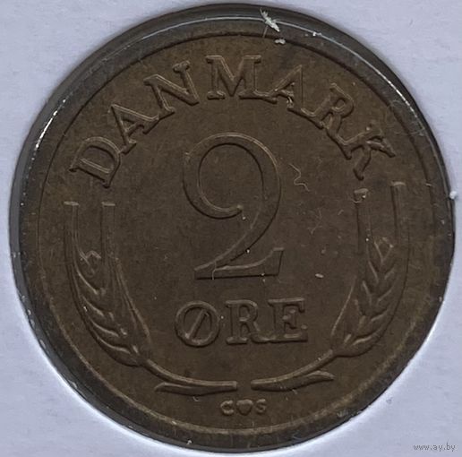 Дания 2 эре 1963 г. Бронза. В холдере